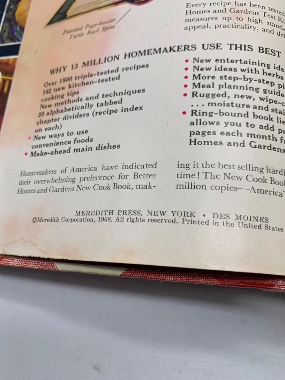 1968 Better Homes And Gardens New Cookbook Hardcover Ring-Bound Red Plaid